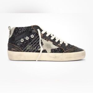 Golden Goose Mid Star Sneaker Black Glitter Beige Taupe NIB Size 40 US 10